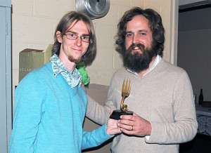 Me with Iron & Wine in 2010, presenting him a Golden Fork Award trophy (the first ever made)